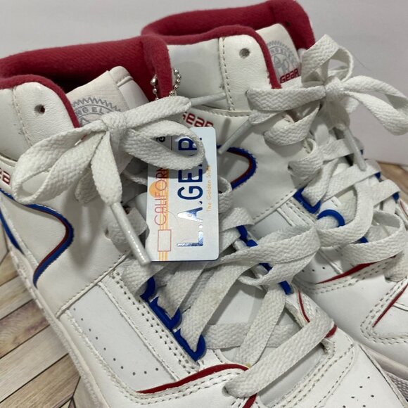 L.A Gear Skechers High-Top White Leather Sneakers With Red Blue Accents Size 6.5 - Picture 2 of 13